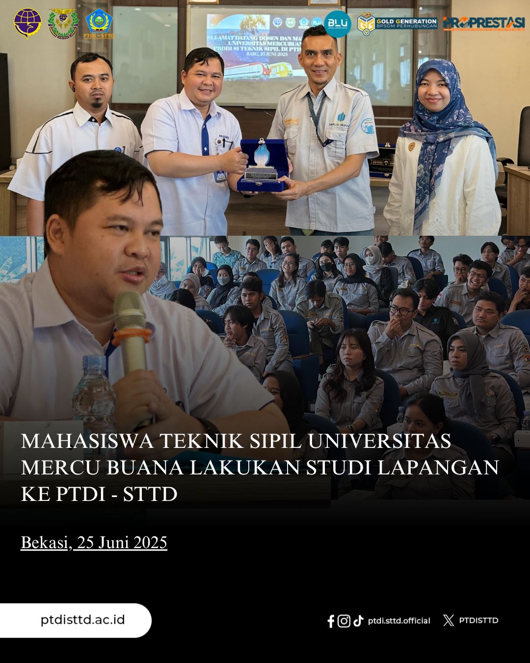 Politeknik Transportasi Darat Indonesia -STTD mendapat kunjungan studi lapangan dari mahasiswa Program Studi Teknik Sipil Universitas Mercu Buana. 
