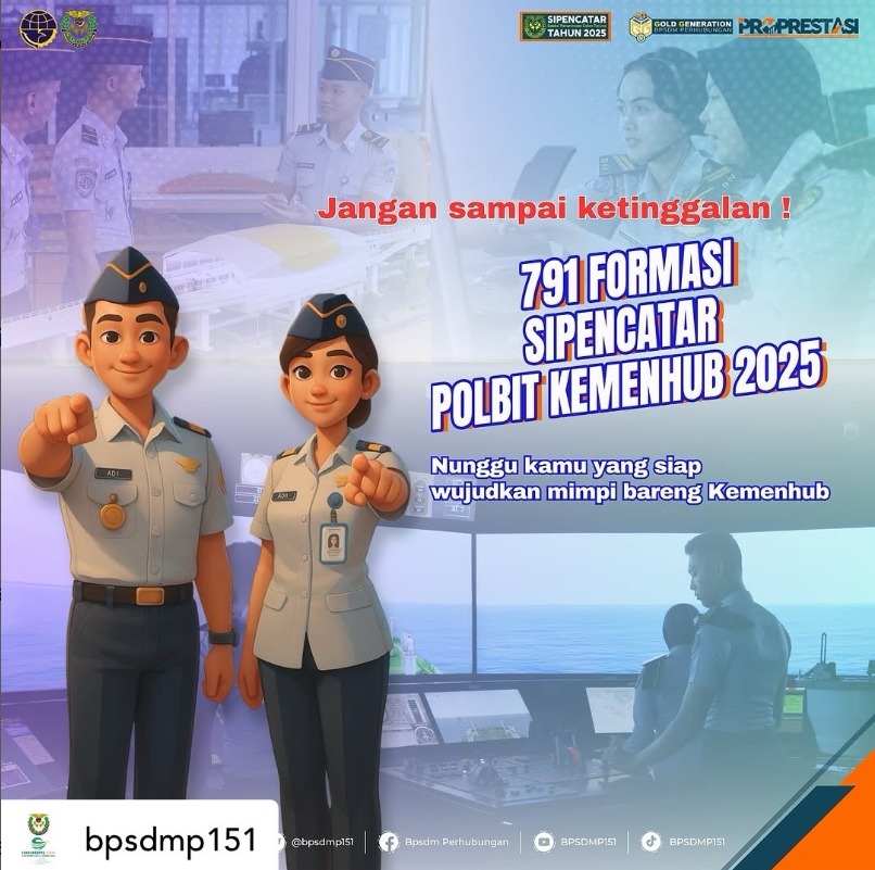 Seleksi Penerimaan Calon Taruna (SIPENCATAR) Pola Pembibitan (Polbit) Kemenhub Tahun 2025. Seleksi Penerimaan Calon Taruna (SIPENCATAR) Pola Pembibitan (Polbit) Kemenhub Tahun 2025.